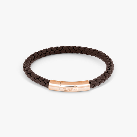 Charles bracelet in Italian brown leather with rose gold plated sterling silver (UK) 1