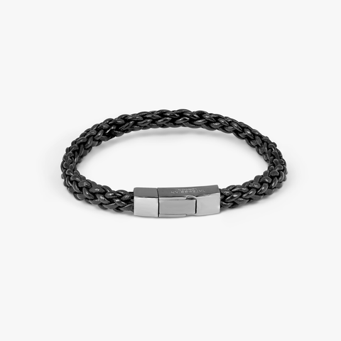 Click Trenza bracelet in Italian black leather with black rhodium plated sterling silver (UK) 1