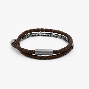 Fusione bracelet in Italian brown leather with black rhodium plated sterling silver (UK) 1