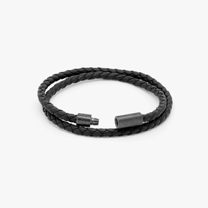 Pop Rigato bracelet in double wrap Italian black leather with black rhodium plated sterling silver (UK) 3