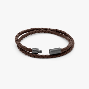 Pop Rigato bracelet in double wrap Italian brown leather with black rhodium plated sterling silver (UK) 3