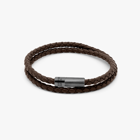 Pop Rigato bracelet in double wrap Italian brown leather with black rhodium plated sterling silver (UK) 1