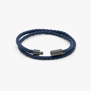 Pop Rigato bracelet in double wrap Italian navy leather with black rhodium plated sterling silver (UK) 3