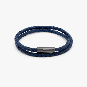 Pop Rigato bracelet in double wrap Italian navy leather with black rhodium plated sterling silver (UK) 1